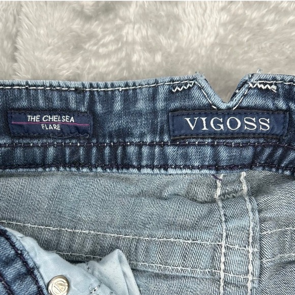 VIGOSS Womens Chelsea Flare Jeans Dark Wash Embellished Pockets Size 5/6 - Picture 6 of 12